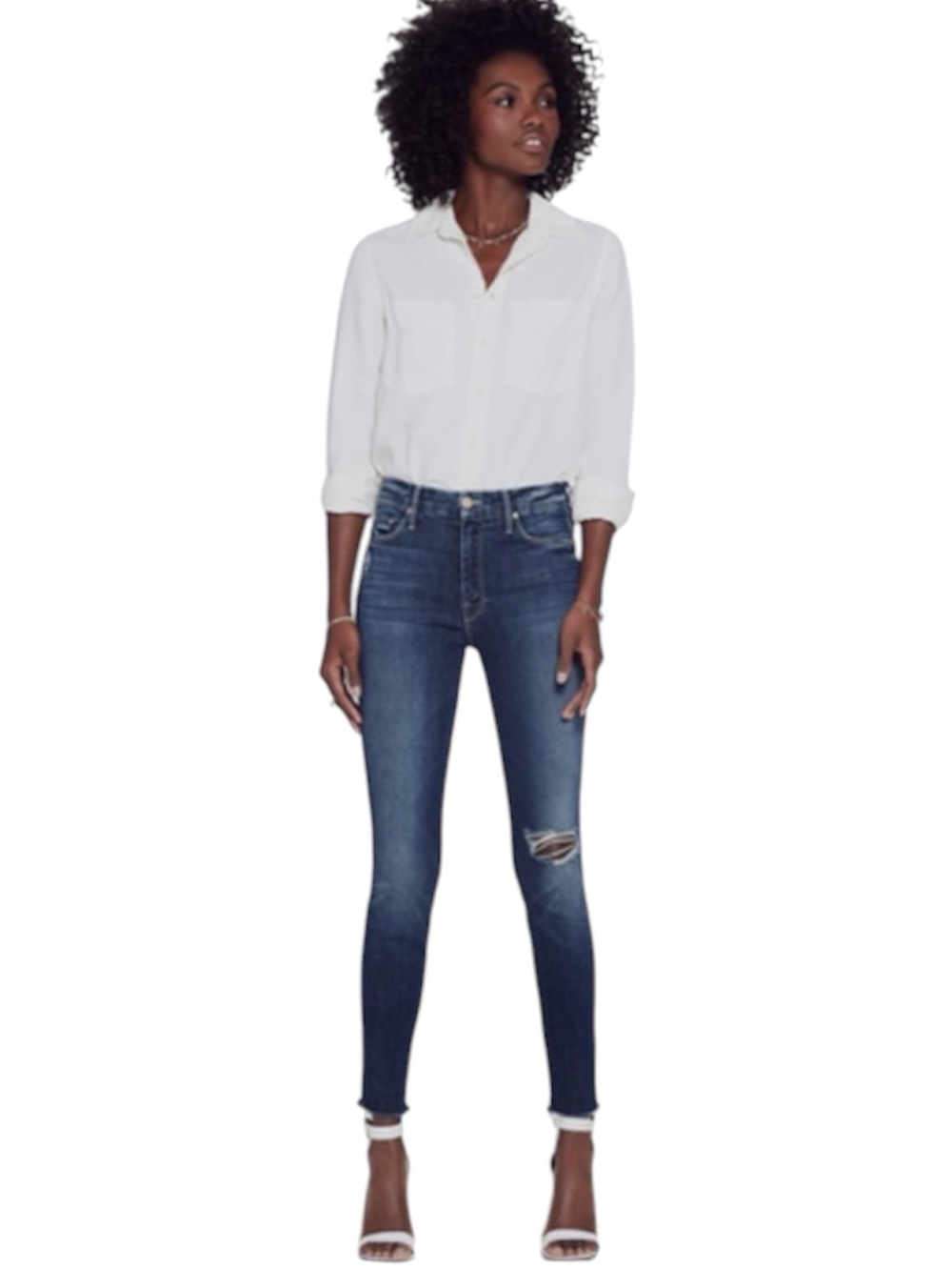 MOTHER High Waisted Looker Ankle Fray Dark Wash 30